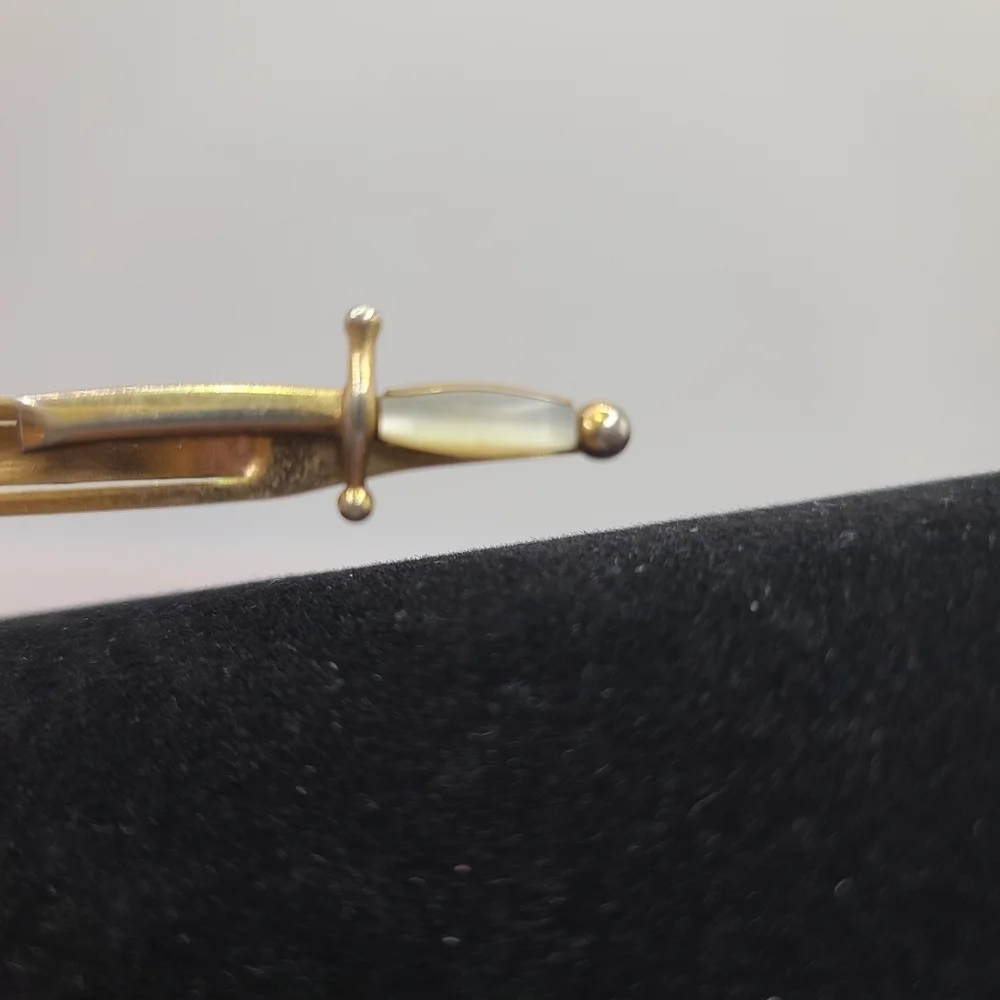 Vintage Sword Tie Bar Clip Swank Gold Tone & Mother of Pearl - Picture 2 of 3